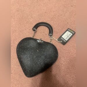 New black glitter heart purse handbag goth gothic emp punk chain small
